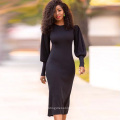 Elegant White Mesh Long Sleeve Office African Career Dress Lady